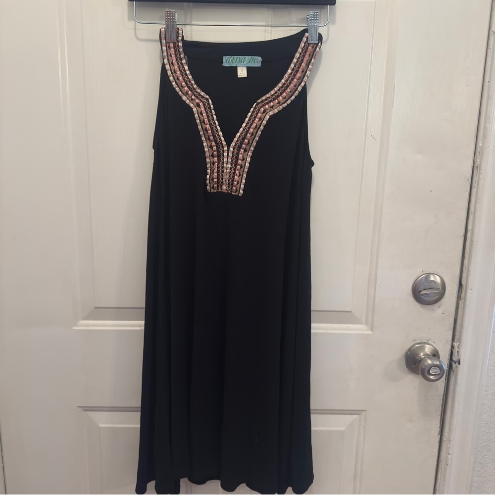 Aina Be Black Midi Dress with Embellished Neckline